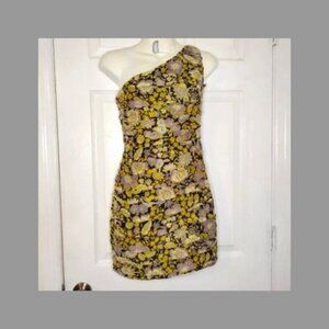 NWT ZARA One Shoulder Ruched Floral Mini Dress Size XS